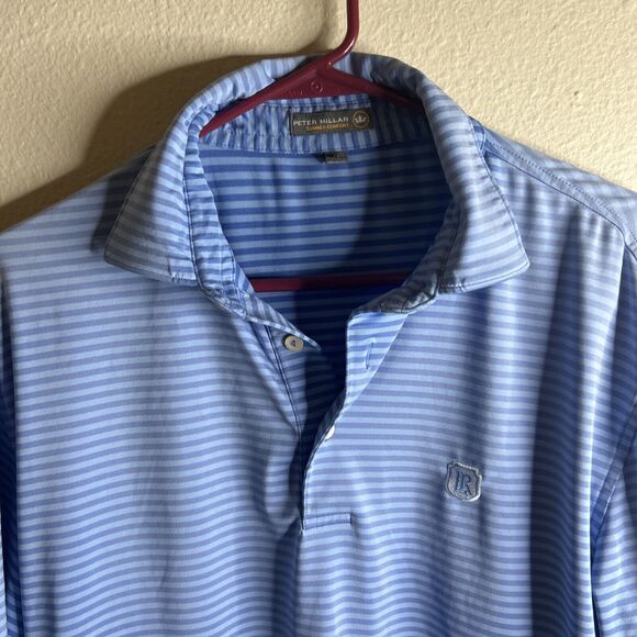 Peter Millar Summer Comfort Men's Medium Blue Striped Short Sleeve LR Logo - Picture 2 of 12